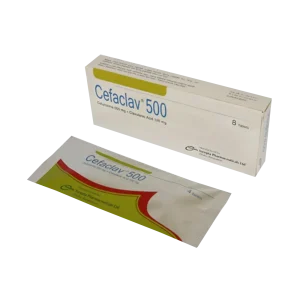 A white and yellow box of Cefaclav 500 tablets next to a blister pack, showing the Incepta Pharmaceuticals logo.