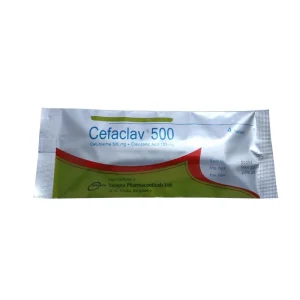 A foil strip of Cefaclav 500 tablets featuring Cefuroxime 500 mg and Clavulanic Acid 125 mg composition