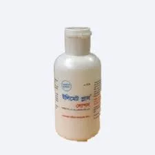 A white plastic bottle of Elimate Plus Lotion featuring a label with Bengali text, typically used for medicated skin treatment.