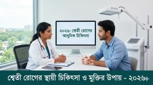 একজন চর্মরোগ বিশেষজ্ঞ চিকিৎসক ২০২৬ সালের আধুনিক পদ্ধতিতে শ্বেতী রোগের চিকিৎসা নিয়ে রোগীর সাথে পরামর্শ করছেন।