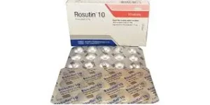 রসুতিন ১০ মিলিগ্রাম (Rosutin 10 mg) ওষুধের বক্স এবং এর সাথে থাকা রুপালি রঙের ব্লিস্টার প্যাকেটের ট্যাবলেট।