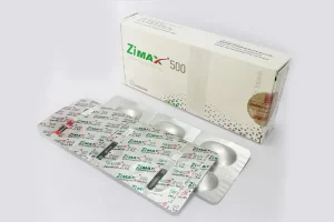 Square Pharmaceuticals Zimax 500 mg packaging shown with two antibiotic blister strips, displaying both the front and back labeling.