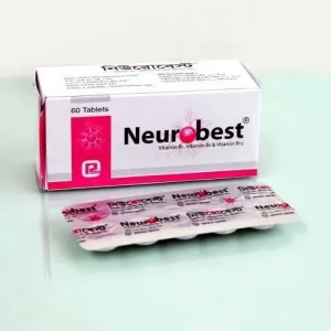 A box of 60 Neurobest tablets and a blister pack strip featuring Vitamin B1, B6, and B12 by Renata Limited.