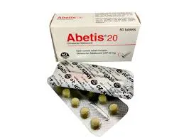এবেটিস ২০ ((Abetis 20 mg) ট্যাবলেটের একটি বক্স এবং ব্লিস্টার প্যাক।