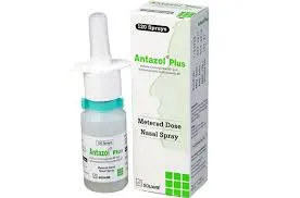 এ্যান্টাজোল প্লাস (Antazol Plus) মিটারড ডোজ নেজাল স্প্রে বোতল এবং এর প্যাকেজিং বক্সের ছবি।