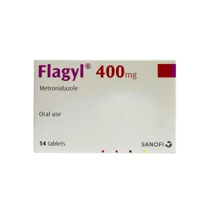 সানোফি ব্র্যান্ডের ফ্ল্যাজিল ৪০০ মিলিগ্রাম (Flagyl 400 mg) মেট্রোনিডাজল ওষুধের একটি সাদা বক্স।