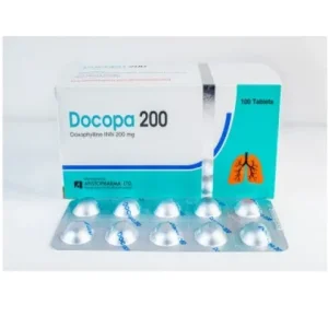 ডোকোপা ২০০ মিলিগ্রাম (Docopa 200mg)ডক্সোফাইলাইন ট্যাবলেটের বক্স এবং পাতা।