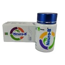 নিউরো-বি (Neuro-B) ভিটামিন বি১, বি৬ এবং বি১২ সাপ্লিমেন্টের একটি সাদা বোতল এবং বক্সের ছবি যাতে একটি নীল ক্যাপ রয়েছে।
