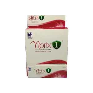 নোরিক্স ১ ( Norix 1) ইমার্জেন্সি কন্ট্রাসেপ্টিভ পিল বা জরুরি জন্মনিয়ন্ত্রণ পিলের প্যাকেজিং।