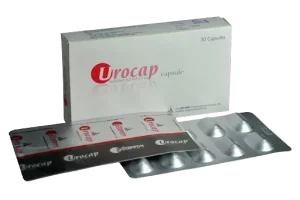 A white box of Urocap Tamsulosin HCl 0.4 mg capsules with two silver blister packs.