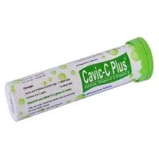 একটি সাদা টিউব যাতে ক্যাভিক-সি প্লাস (Cavic-C Plus)এফারভেসেন্ট ট্যাবলেট রয়েছে।
