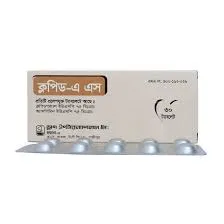 A box of Clopid-AS medication with Bengali text, shown alongside a silver blister pack containing tablets. The label specifies a combination of Clopidogrel and Aspirin.