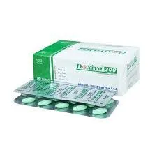 A white and green box of Doxiva 200 tablets by NIPRO JMI Pharma Ltd shown next to a silver foil blister pack containing light green, oval-shaped pills.