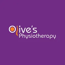 The Olive's Physiotherapy logo featuring white and orange text on a purple background, with a stylized spine graphic integrated into the letter O.