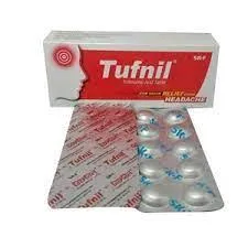 মাথা ব্যথা উপশমকারী টাফনিল (Tufnil) ওষুধের বক্স এবং একটি ট্যাবলেট স্ট্রিপের ছবি।